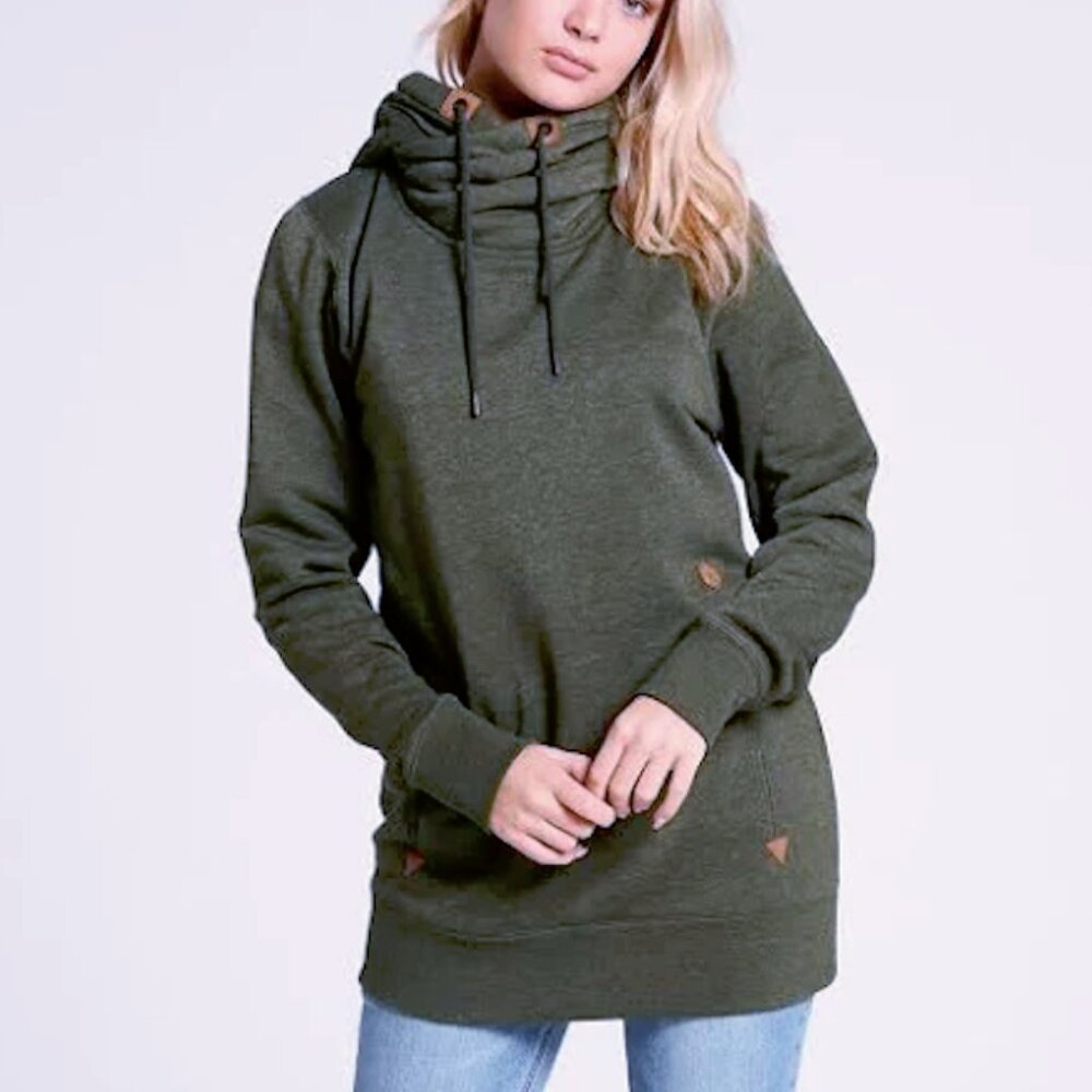 Volcom Women's Hoodie Tower Forest Green Long Sweatshirt Fleece M